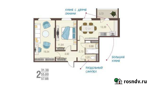 2-комнатная квартира, 57 м², 3/10 эт. на продажу в Курске Курск - изображение 1