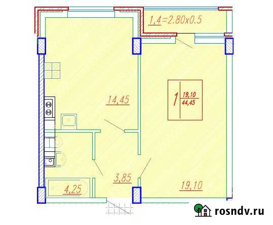 1-комнатная квартира, 44 м², 2/10 эт. на продажу в Яблоновском Яблоновский - изображение 1