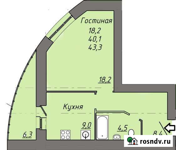 1-комнатная квартира, 43 м², 6/16 эт. на продажу в Саранске Саранск - изображение 1