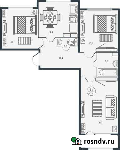3-комнатная квартира, 71 м², 11/16 эт. на продажу в Твери Тверь - изображение 1