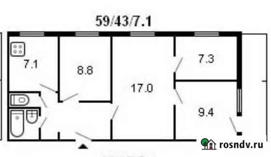 4-комнатная квартира, 60 м², 3/5 эт. на продажу в Черняховске Черняховск