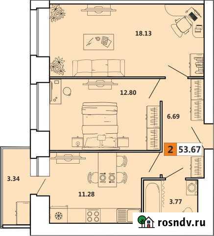 2-комнатная квартира, 54 м², 9/11 эт. на продажу в Архангельске Архангельск - изображение 1