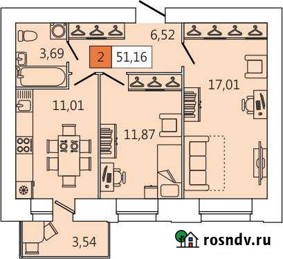 2-комнатная квартира, 51 м², 10/11 эт. на продажу в Северодвинске Северодвинск - изображение 1