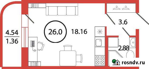 Квартира-студия, 26 м², 2/12 эт. на продажу в Буграх Бугры - изображение 1