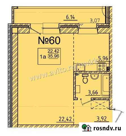 1-комнатная квартира, 42 м², 3/3 эт. на продажу в Маркове Маркова - изображение 1