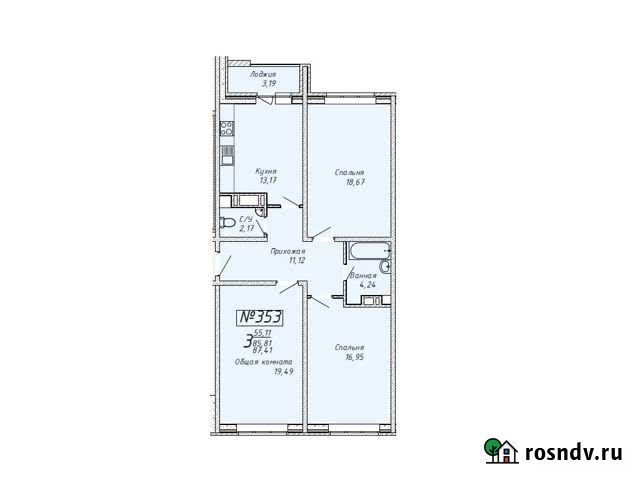 3-комнатная квартира, 87 м², 15/16 эт. на продажу в Брянске Брянск - изображение 1