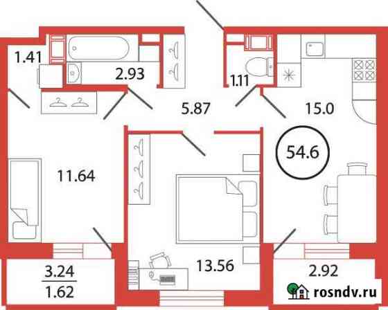 2-комнатная квартира, 54 м², 11/12 эт. на продажу в Буграх Бугры