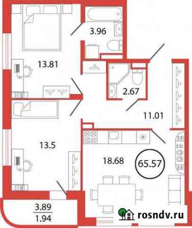 2-комнатная квартира, 65 м², 2/12 эт. на продажу в Буграх Бугры
