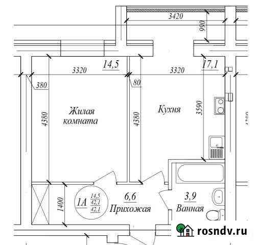 1-комнатная квартира, 44 м², 2/3 эт. на продажу в Иноземцево кп Иноземцево кп