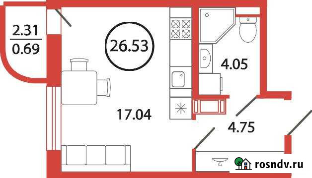 Квартира-студия, 26 м², 11/12 эт. на продажу в Буграх Бугры - изображение 1