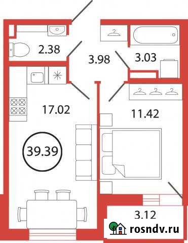 1-комнатная квартира, 39 м², 2/12 эт. на продажу в Буграх Бугры - изображение 1
