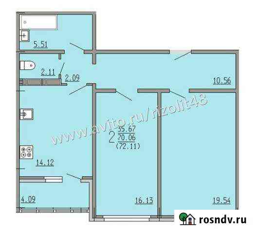 2-комнатная квартира, 72 м², 9/16 эт. на продажу в Липецке Липецк