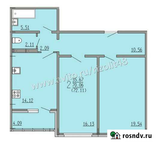 2-комнатная квартира, 72 м², 9/16 эт. на продажу в Липецке Липецк - изображение 1