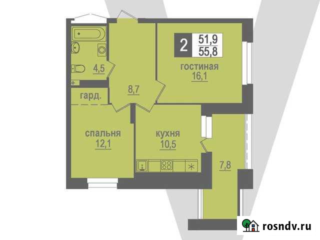 2-комнатная квартира, 55 м², 16/17 эт. на продажу в Кольцово Кольцово - изображение 1