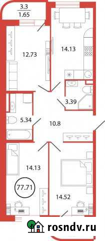 3-комнатная квартира, 77 м², 2/12 эт. на продажу в Буграх Бугры - изображение 1