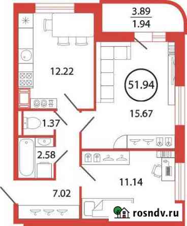 2-комнатная квартира, 51 м², 8/12 эт. на продажу в Буграх Бугры