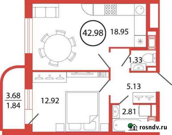 1-комнатная квартира, 43 м², 5/12 эт. на продажу в Буграх Бугры