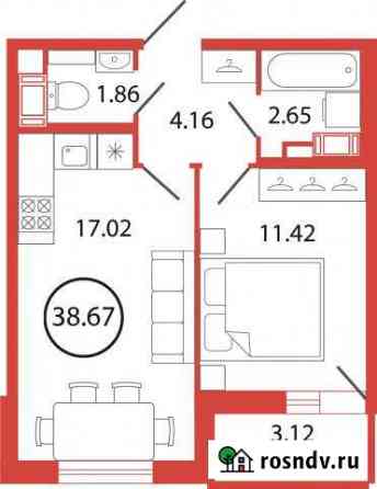 1-комнатная квартира, 38 м², 5/12 эт. на продажу в Буграх Бугры