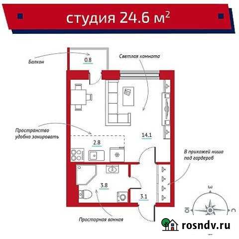 Квартира-студия, 25 м², 5/16 эт. на продажу в Батайске Батайск - изображение 1