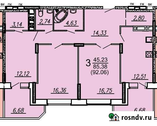3-комнатная квартира, 92 м², 7/16 эт. на продажу в Брянске Брянск - изображение 1
