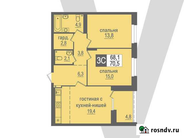 3-комнатная квартира, 70 м², 9/17 эт. на продажу в Кольцово Кольцово - изображение 1