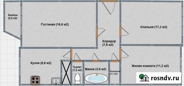 3-комнатная квартира, 63 м², 5/5 эт. на продажу в Подгорном Подгорный - изображение 1