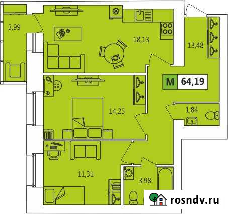 3-комнатная квартира, 64 м², 2/14 эт. на продажу в Архангельске Архангельск - изображение 1