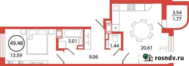 1-комнатная квартира, 49 м², 10/12 эт. на продажу в Буграх Бугры - изображение 1