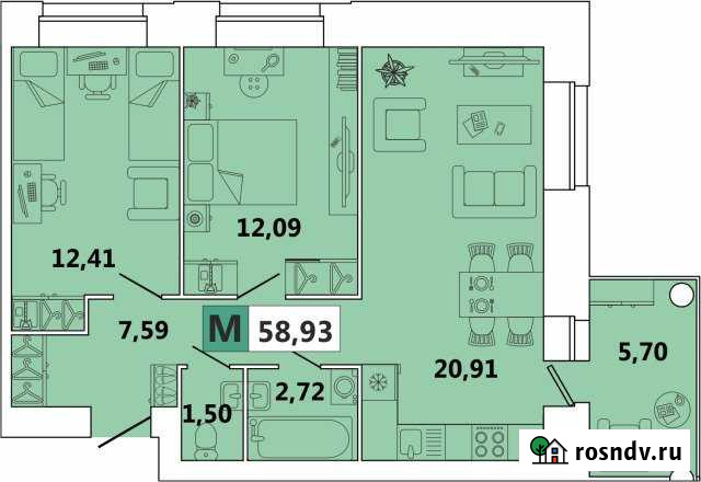 3-комнатная квартира, 59 м², 4/9 эт. на продажу в Северодвинске Северодвинск - изображение 1