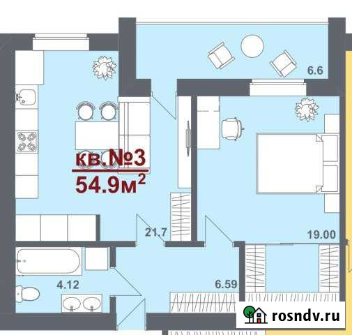 2-комнатная квартира, 54 м², 4/4 эт. на продажу в Южноуральске Южноуральск - изображение 1