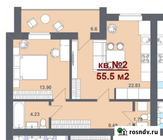 2-комнатная квартира, 55 м², 3/4 эт. на продажу в Южноуральске Южноуральск - изображение 1