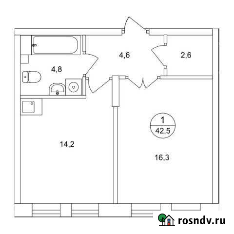 1-комнатная квартира, 42 м², 4/9 эт. на продажу в Заречье Заречье - изображение 1