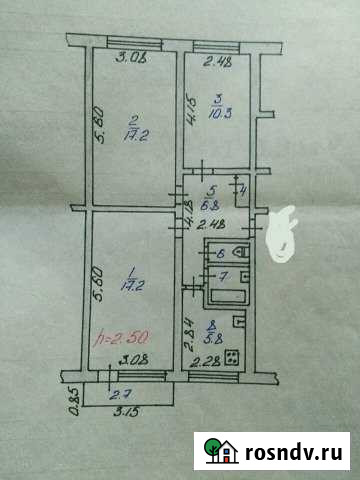 3-комнатная квартира, 61 м², 5/5 эт. на продажу в Железногорске Курской области Железногорск - изображение 1