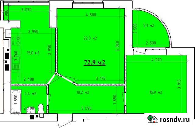 2-комнатная квартира, 72 м², 7/9 эт. на продажу в Таганроге Таганрог - изображение 1