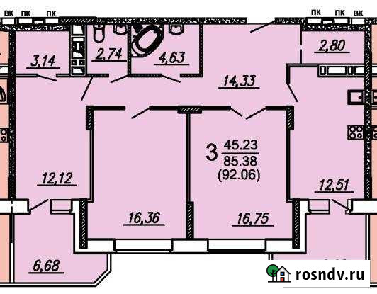 3-комнатная квартира, 92 м², 6/17 эт. на продажу в Брянске Брянск - изображение 1