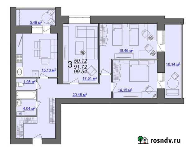 3-комнатная квартира, 99 м², 9/14 эт. на продажу в Брянске Брянск - изображение 1