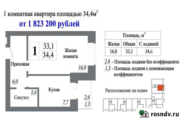 1-комнатная квартира, 33 м², 2/8 эт. на продажу в Комсомольске-на-Амуре Комсомольск-на-Амуре - изображение 1