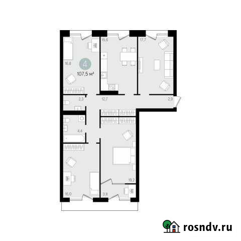 4-комнатная квартира, 111 м², 2/5 эт. на продажу в Новосибирске Новосибирск - изображение 1