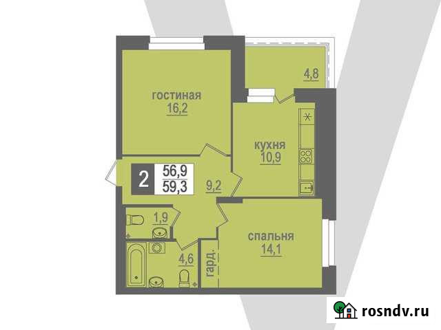 2-комнатная квартира, 59 м², 16/17 эт. на продажу в Кольцово Кольцово - изображение 1