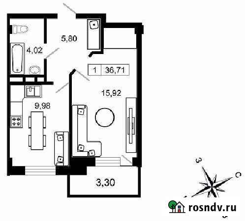 1-комнатная квартира, 36 м², 4/10 эт. на продажу в поселке Свердлова Свердлова - изображение 1