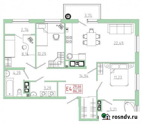3-комнатная квартира, 86 м², 12/18 эт. на продажу в Рязани Рязань - изображение 1